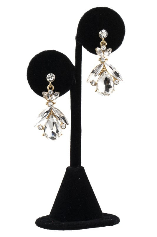 SEMI FLORAL GEM ORNATE DROP EARRING