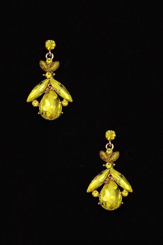 SEMI FLORAL GEM ORNATE DROP EARRING