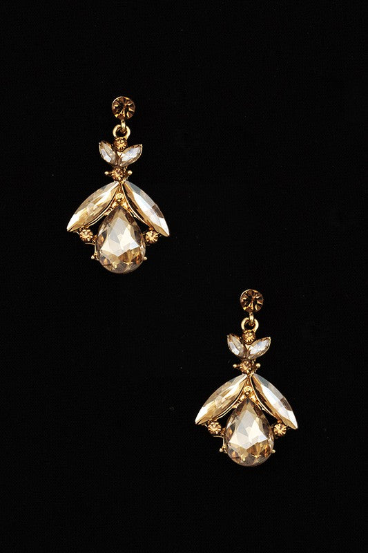 SEMI FLORAL GEM ORNATE DROP EARRING