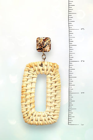 FACETED GEM POST RATTAN WOVEN RECTANGLE DANGLE EARRING