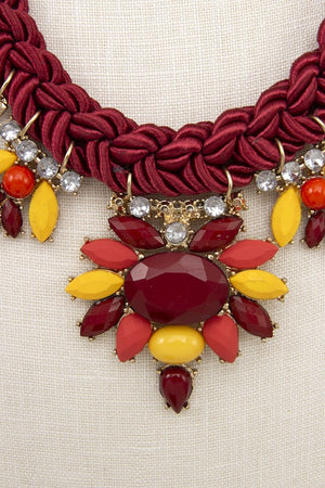 BRAIDED ROPE FACETED ACRYLIC GEM BIB NECKLACE SET