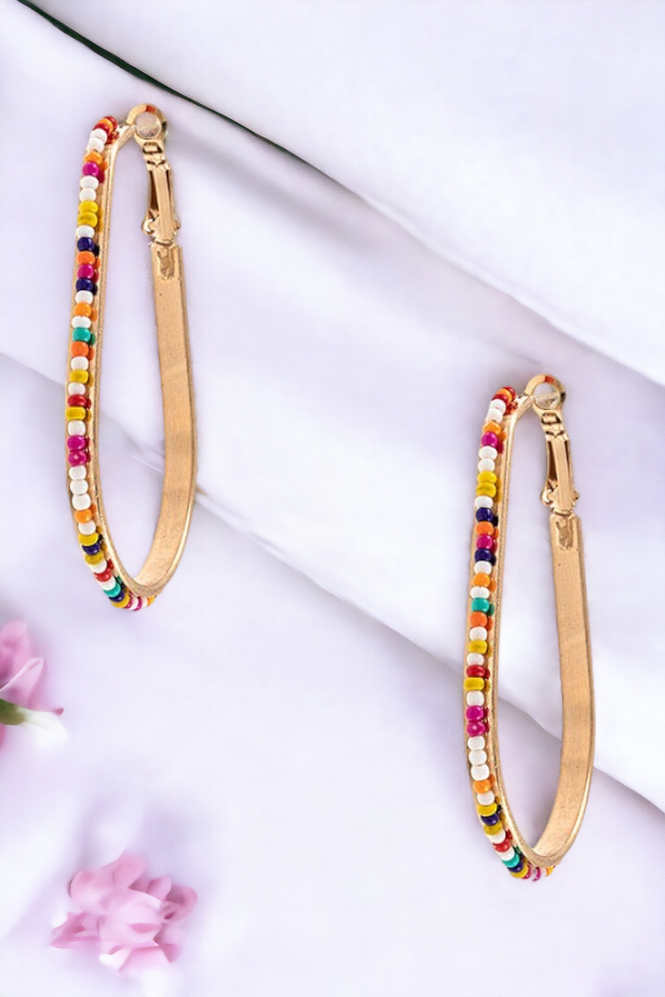 BEADED OUTLINED DROP EARRING