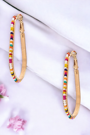 BEADED OUTLINED DROP EARRING