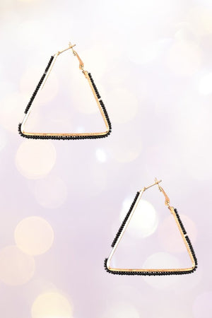 TRIANGLE BEADED ACCENT HOOP EARRING