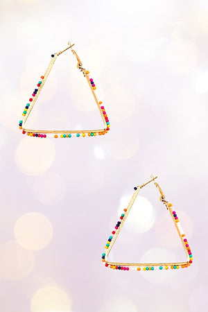 TRIANGLE BEADED ACCENT HOOP EARRING