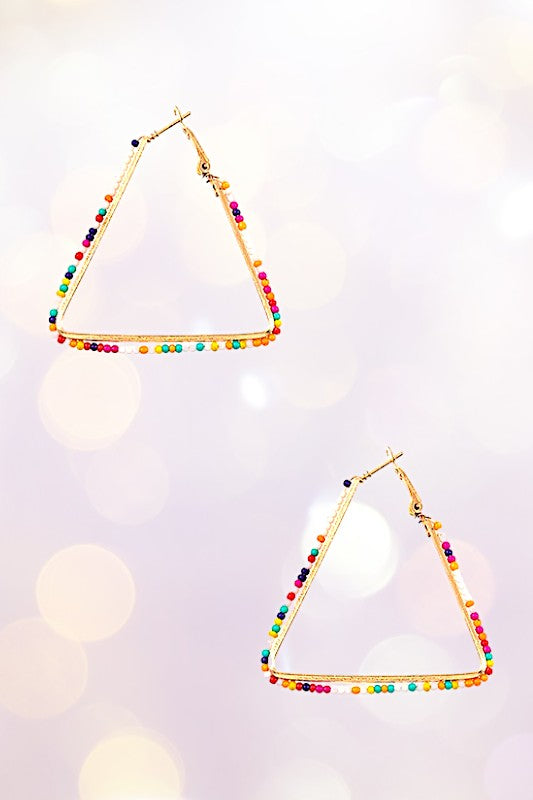 TRIANGLE BEADED ACCENT HOOP EARRING