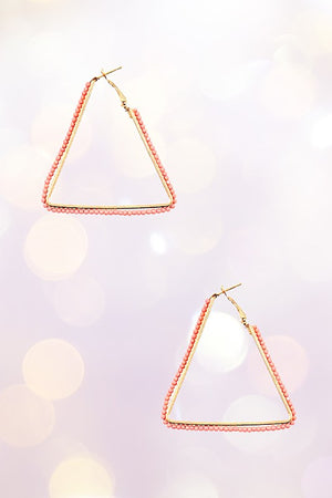 TRIANGLE BEADED ACCENT HOOP EARRING