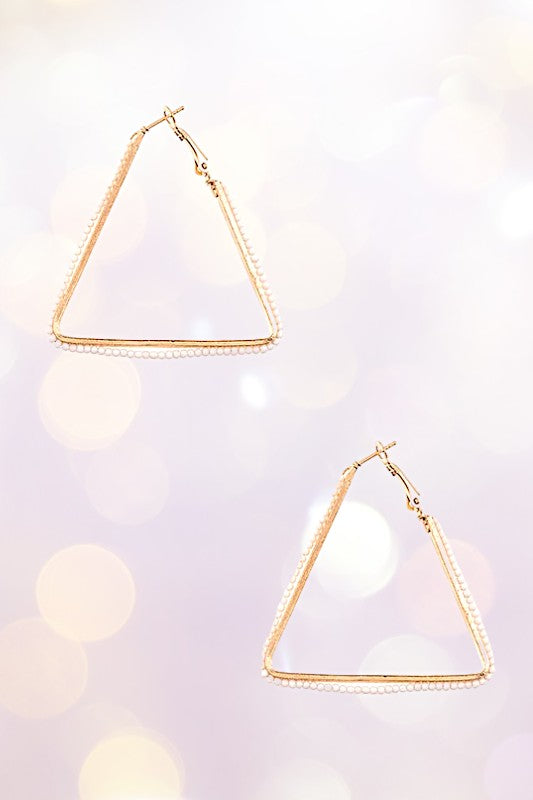 TRIANGLE BEADED ACCENT HOOP EARRING