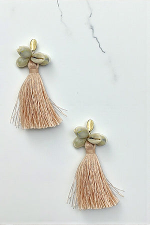 MULTI SHELL CLUSTER TASSEL DANGLE EARRING