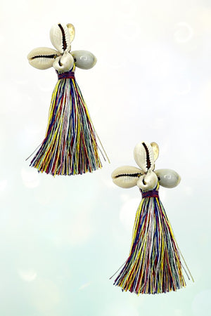 MULTI SHELL CLUSTER TASSEL DANGLE EARRING