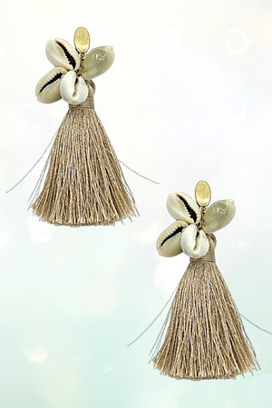 MULTI SHELL CLUSTER TASSEL DANGLE EARRING