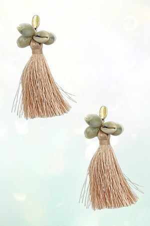 MULTI SHELL CLUSTER TASSEL DANGLE EARRING