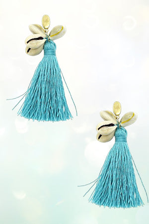 MULTI SHELL CLUSTER TASSEL DANGLE EARRING