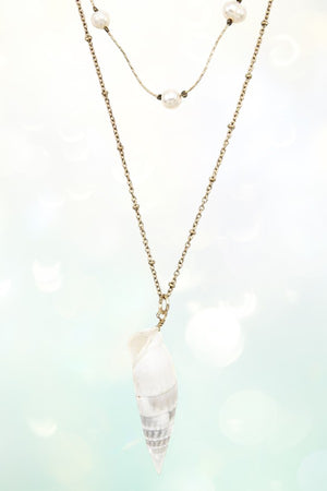 FRESHWATER PEARL SHELL PENDANT LONG NECKLACE