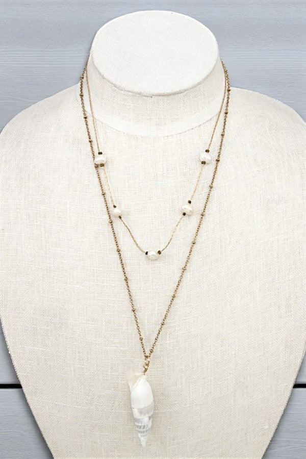 FRESHWATER PEARL SHELL PENDANT LONG NECKLACE