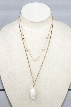 FRESHWATER PEARL SHELL PENDANT LONG NECKLACE