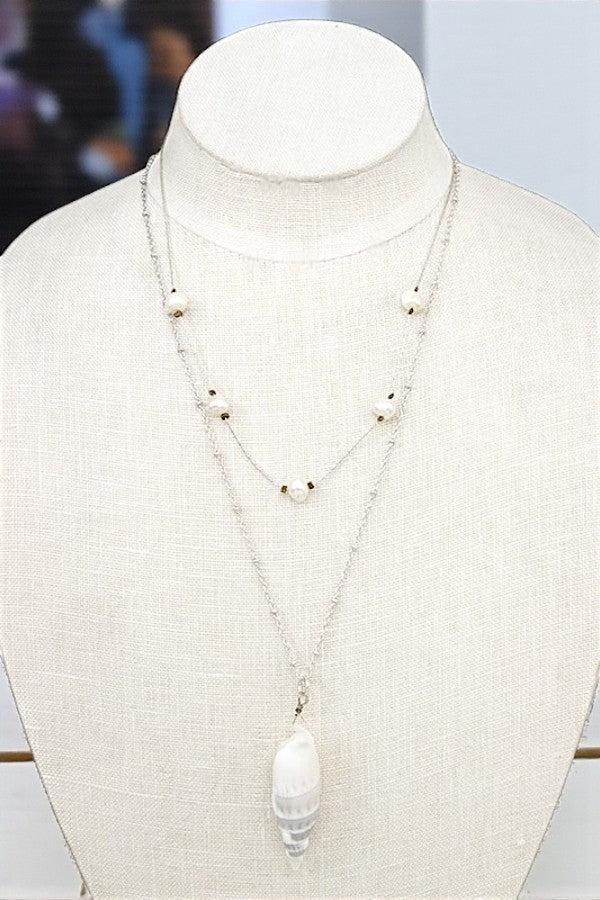 FRESHWATER PEARL SHELL PENDANT LONG NECKLACE