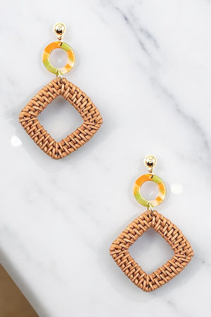 SQUARE WOVEN ACETATE LINK DANGLE EARRING