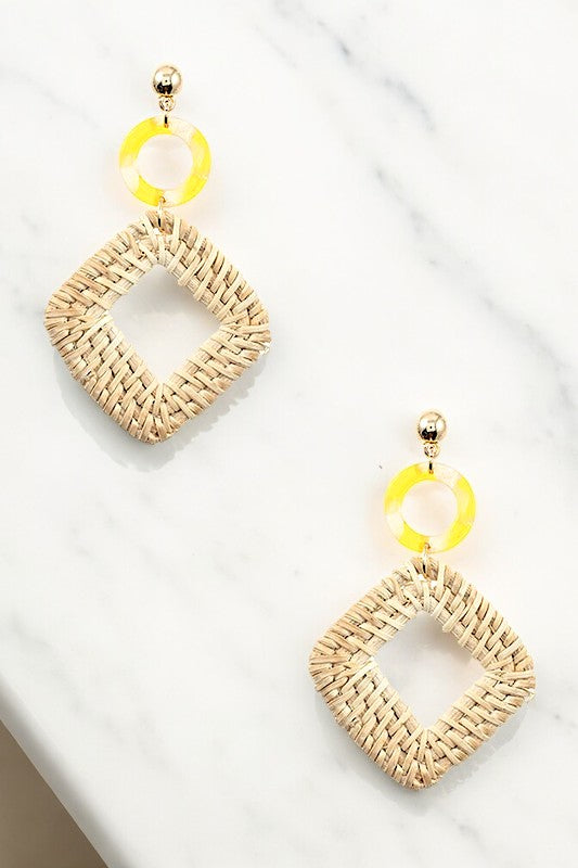 SQUARE WOVEN ACETATE LINK DANGLE EARRING