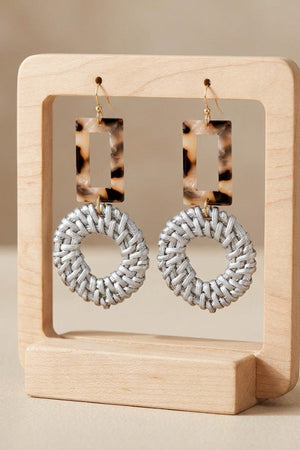 ROUND WOVEN ACETATE RECTANGLE LINK DROP EARRING