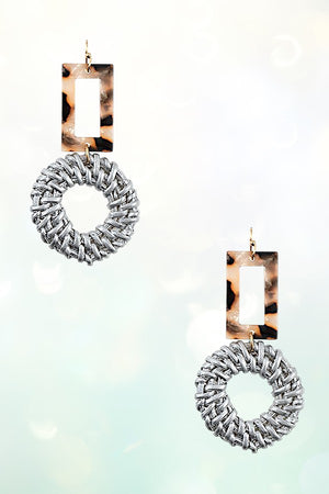ROUND WOVEN ACETATE RECTANGLE LINK DROP EARRING