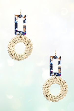 ROUND WOVEN ACETATE RECTANGLE LINK DROP EARRING