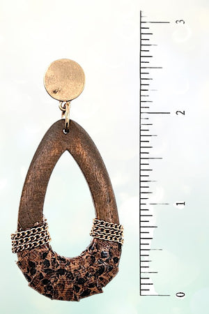 REPTILE PATTERN WRAPPED WOOD TEARDROP EARRING