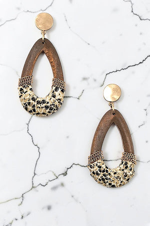REPTILE PATTERN WRAPPED WOOD TEARDROP EARRING