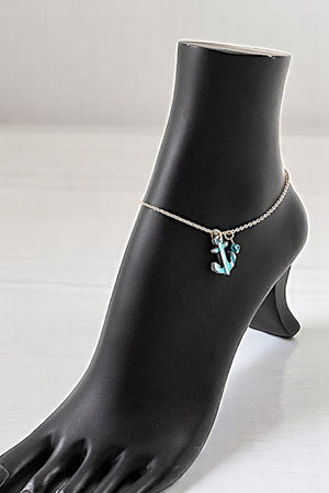 STRIPE BLUE ANCHOR CHARM CHAIN ANKLET
