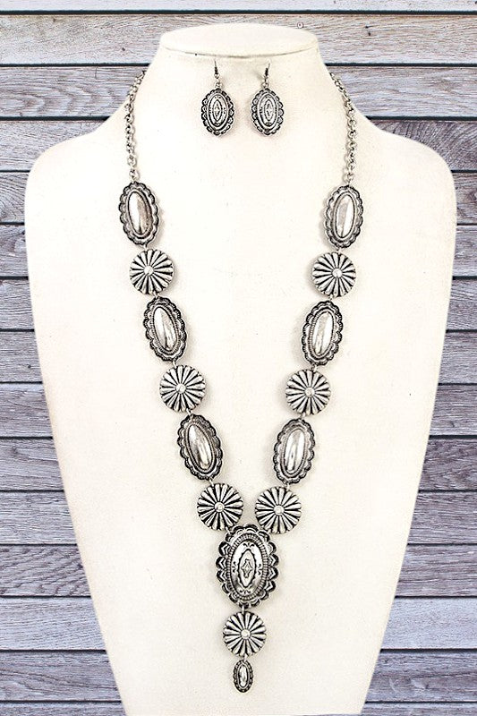 ETCHED ORNATE METAL OBLONG NECKLACE SET