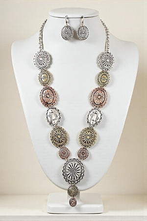 WESTERN CONCHO LINK STATEMENT NECKLACE SET