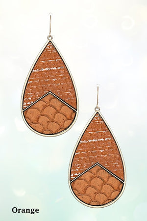 GENUINE LEATHER TEARDROP DANGLE EARRING