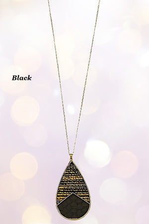 Genuine Leather Teardrop Pendant Long Neklace Set