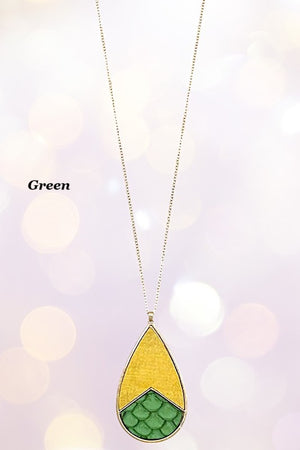 Genuine Leather Teardrop Pendant Long Neklace Set