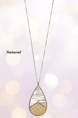 Genuine Leather Teardrop Pendant Long Neklace Set