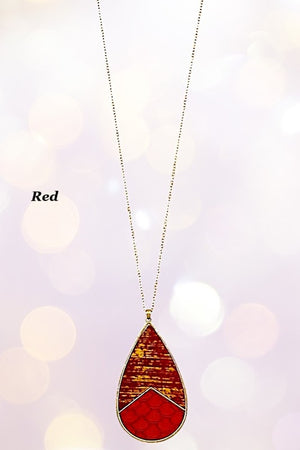 Genuine Leather Teardrop Pendant Long Neklace Set