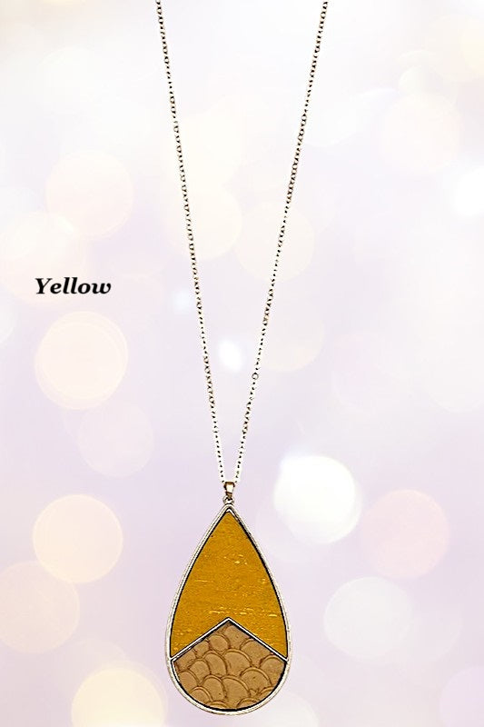 Genuine Leather Teardrop Pendant Long Neklace Set