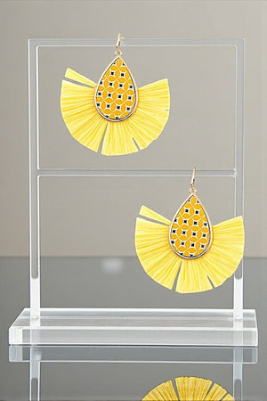 TEARDROP MIX PRINT RAFFIA TASSEL EARRING
