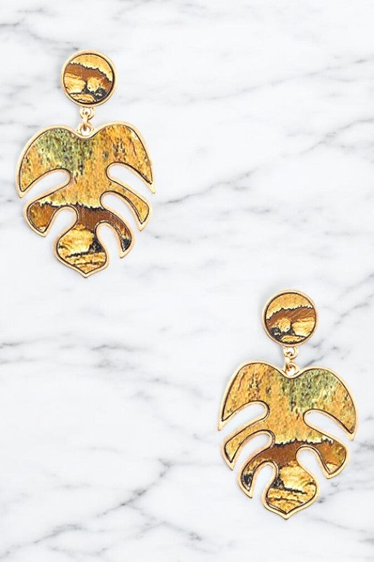 MIX DETAILED LEAF CUT OUT DANGLE EARRING