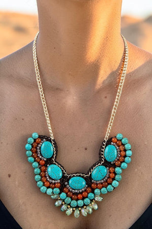 MULTI GEMSTONE ORNATE PENDANT COLLAR NECKLACE