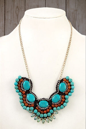 MULTI GEMSTONE ORNATE PENDANT COLLAR NECKLACE