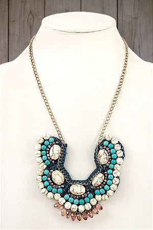 MULTI GEMSTONE ORNATE PENDANT COLLAR NECKLACE