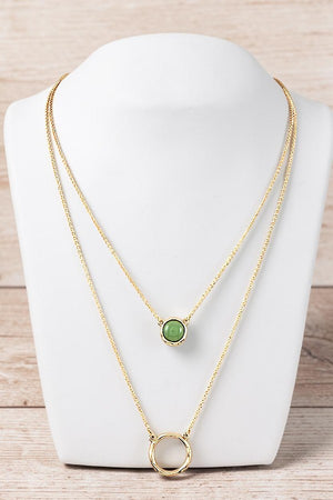 STONE AND RING PENDANT LAYERED NECKLACE
