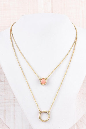 STONE AND RING PENDANT LAYERED NECKLACE