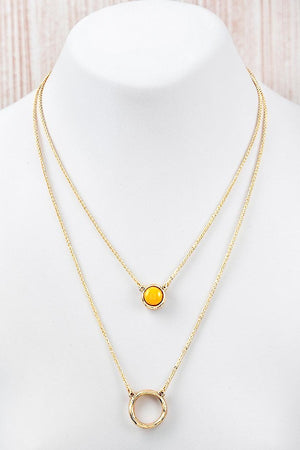 STONE AND RING PENDANT LAYERED NECKLACE