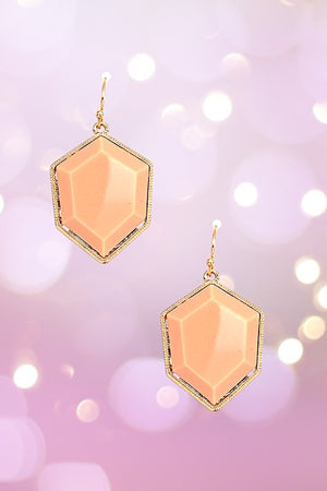 FACETED STONE FRAMED DANGLE EARRING