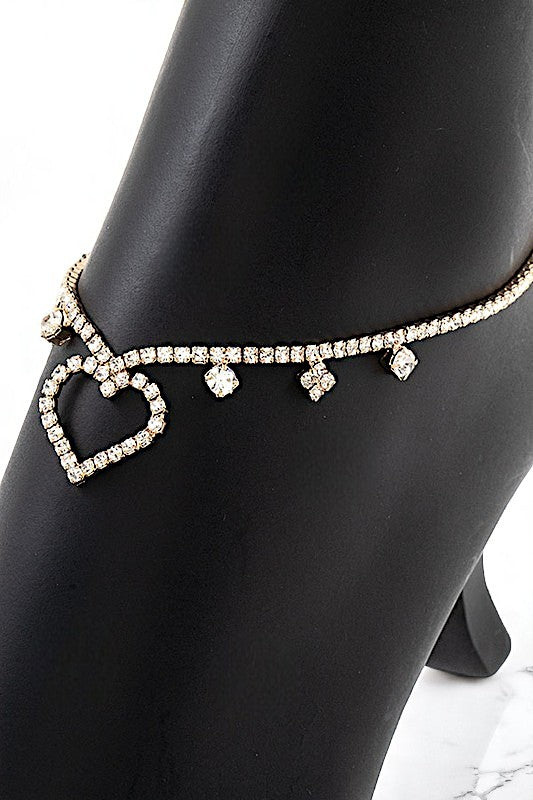 RHINESTONE PAVE DANGLING HEART SLIDER ANKLET