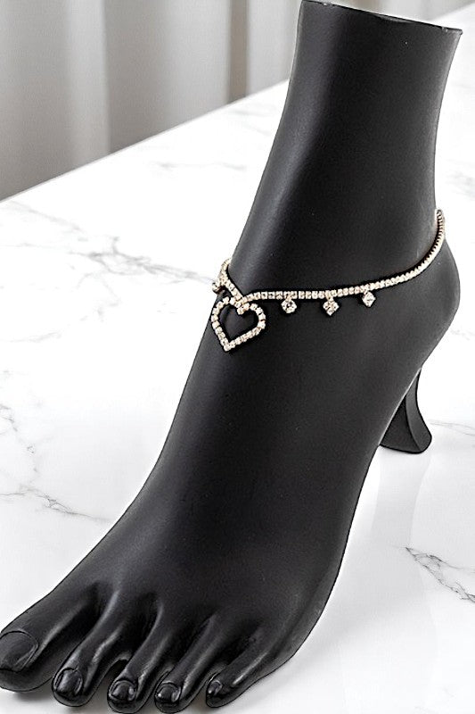 RHINESTONE PAVE DANGLING HEART SLIDER ANKLET