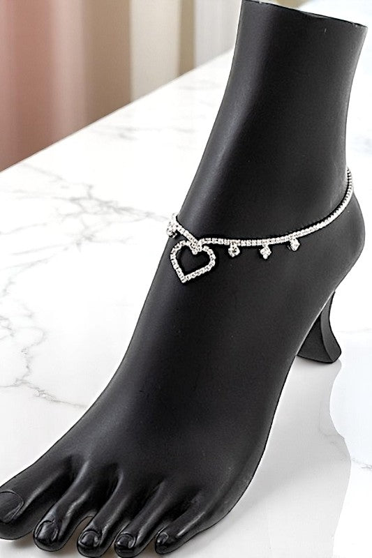 RHINESTONE PAVE DANGLING HEART SLIDER ANKLET