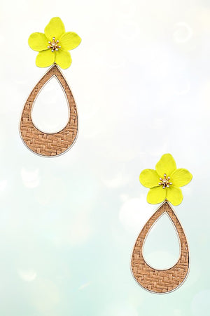 WOVEN TEARDROP FLORAL POST LINK EARRING